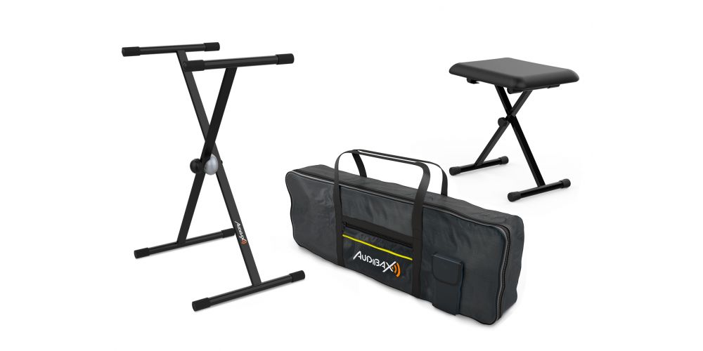 Audibax Onyx Pack de Soporte Teclado / Piano + Banqueta + Funda Teclado 61 Teclas