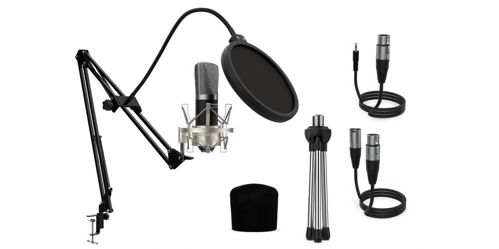 Audibax Berlin 1800 Silver Pro Pack Micrófono Estudio + Soporte + Antipop + Cables