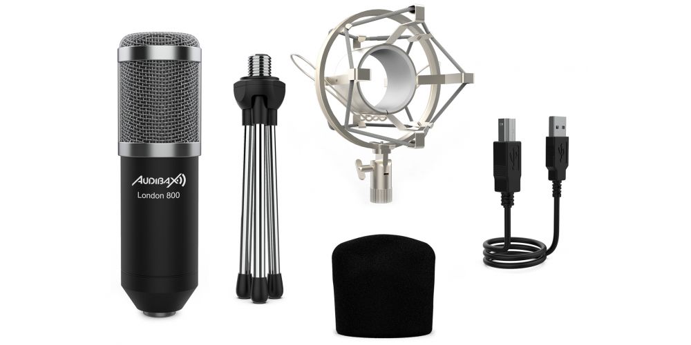 Audibax London 800 USB Silver Pack Micrófono USB Pack para Podcast / Grabación / Gamers Pack