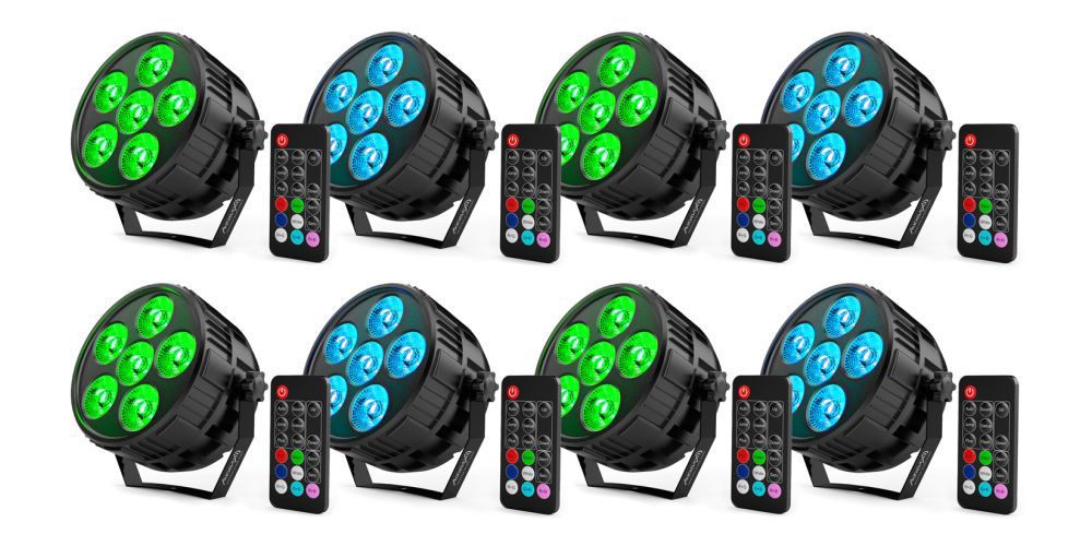 Pack 8 x Audibax Montana 36 Mini RGBw 4 in 1 Foco Led Discoteca 36w + Mando