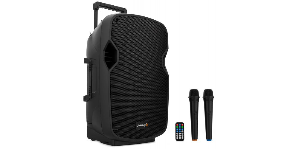 Audibax Denver 12 Altavoz Activo PA 12” con Batería , Ruedas + 2 Micros Inalámbricos Mano