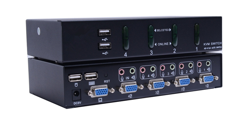 Conmutador KVM USB , 4 puertos, VGA, Audio, negro STANDARD