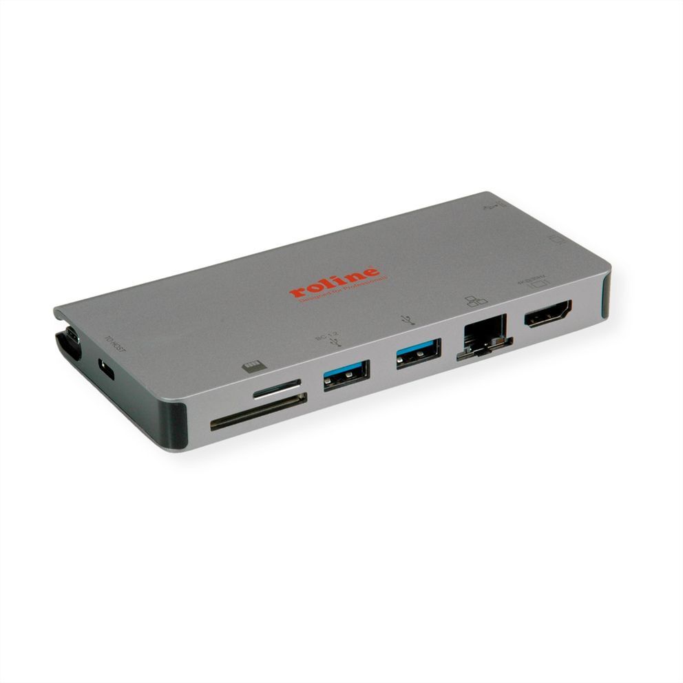 ROLINE USB3.1 Type C Docking Station, 4K HDMI, 1x VGA, 2x USB3.0, 1x SD/MicroSD Card Reader, 1x USBType C PD (Power Delivery), 1x Gigabit Ethernet-gallery-thumb-0