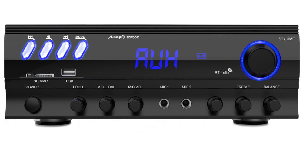 Audibax Zero 500 Amplificador HiFi Bluetooth Karaoke con entrada de 2  Micros USB y SD