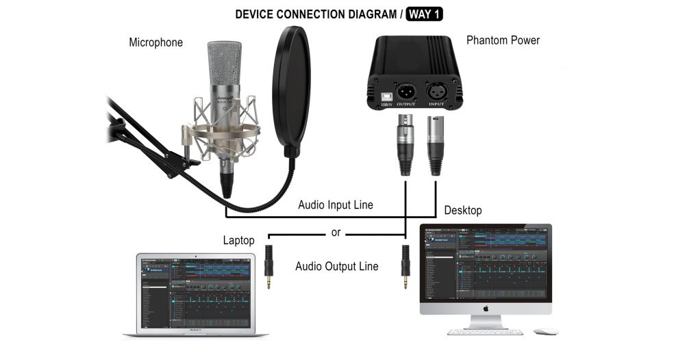 Audibax Berlin 1800 Silver Edition Pro Pack Micrófono Estudio + Soporte + Antipop + Cables-gallery-2