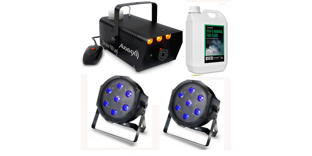Kit Audibax Maquina Humo 700W + Mando + 2 Luces Ultravioleta + Liquido Humo