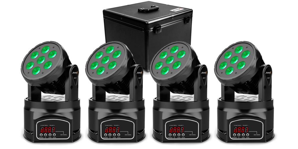Kit 4 Cabezas Audibax Iowa 70 Cabeza Móvil Disco Wash 70W LED - 4 en 1 RGBW + Flightcase Maleta